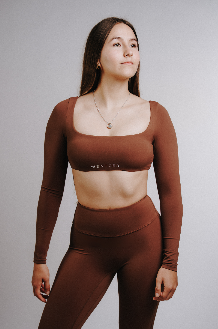 SÉLAH  Brown     Top manga larga escote cuadrado