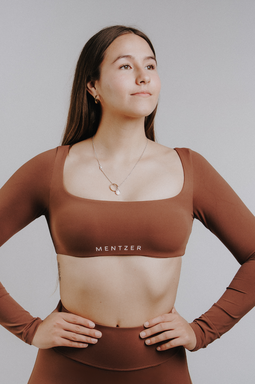 SÉLAH  Brown     Top manga larga escote cuadrado