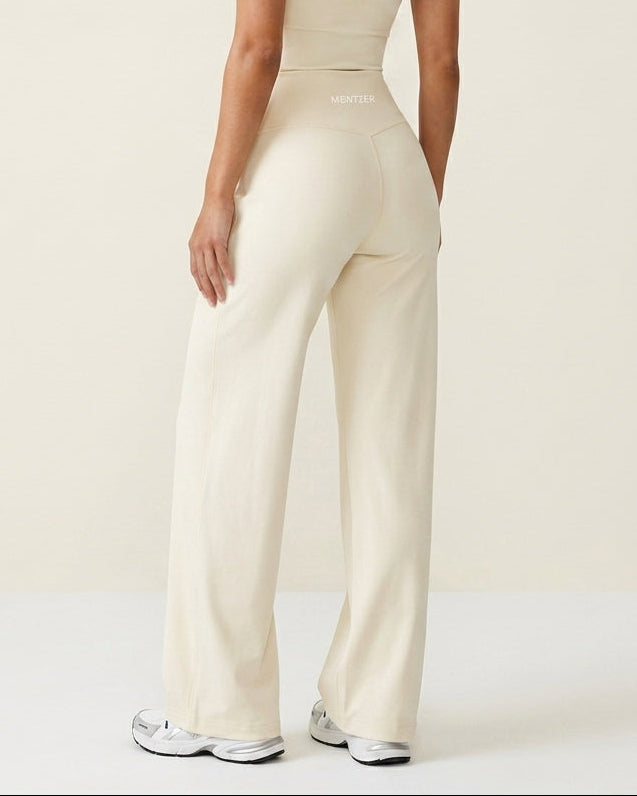 Wide Leg  Prana White   Pantalón Deportivo de Tiro Alto